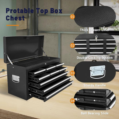 13-Drawer Rolling Tool Chest with Double Doors, 2 in 1 Detachable Rolling Tool Chest with Drawers, Mobile Tool Cabinet Combo, Metal Large Lockable Tool Box for Garage Workshop (Black)
