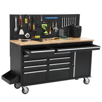 Tool Chest Workbench, 61-Inch Rolling Tool Chest with Wheels, 10 Drawers, Multifunctional Tool Cart Mechanic Tool Storage Cabinet for Garage, Assembled Large Tool Box Storage Cabinet, Black