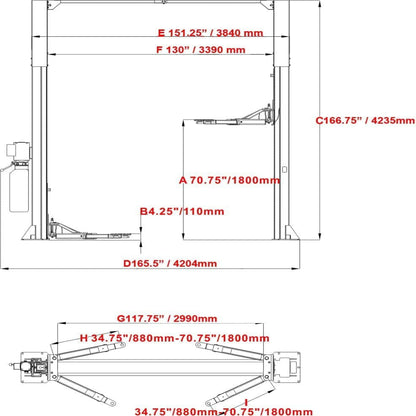 12000 Lbs Extra Height 167Inch 2 Post Lift Two Post Car Lift AK-M120 Auto Lift Car Lift Hoist 2 Post Car Lift (Extra Height, Red)