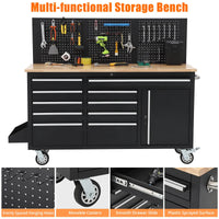 Tool Chest Workbench, 61-Inch Rolling Tool Chest with Wheels, 10 Drawers, Multifunctional Tool Cart Mechanic Tool Storage Cabinet for Garage, Assembled Large Tool Box Storage Cabinet, Black