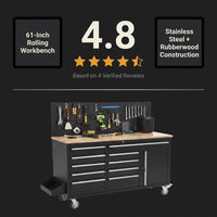 Tool Chest Workbench, 61-Inch Rolling Tool Chest with Wheels, 10 Drawers, Multifunctional Tool Cart Mechanic Tool Storage Cabinet for Garage, Assembled Large Tool Box Storage Cabinet, Black — Results & Stats
