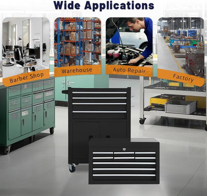 13-Drawer Rolling Tool Chest with Double Doors, 2 in 1 Detachable Rolling Tool Chest with Drawers, Mobile Tool Cabinet Combo, Metal Large Lockable Tool Box for Garage Workshop (Black)