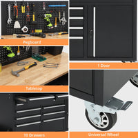 Tool Chest Workbench, 61-Inch Rolling Tool Chest with Wheels, 10 Drawers, Multifunctional Tool Cart Mechanic Tool Storage Cabinet for Garage, Assembled Large Tool Box Storage Cabinet, Black
