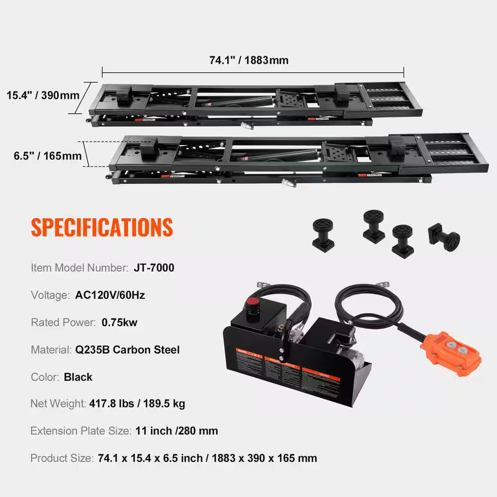 Car Lift, 7,000 Lbs. Capacity Portable Car Lift, 26.8 In. Max. Height, Carbon Steel Truck Lift with 120-Volt Power Unit
