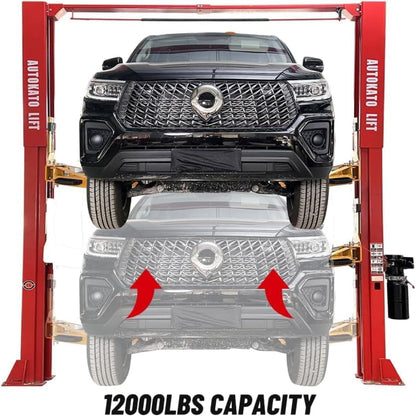 12000 Lbs Extra Height 167Inch 2 Post Lift Two Post Car Lift AK-M120 Auto Lift Car Lift Hoist 2 Post Car Lift (Extra Height, Red)