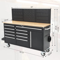 Tool Chest Workbench, 61-Inch Rolling Tool Chest with Wheels, 10 Drawers, Multifunctional Tool Cart Mechanic Tool Storage Cabinet for Garage, Assembled Large Tool Box Storage Cabinet, Black